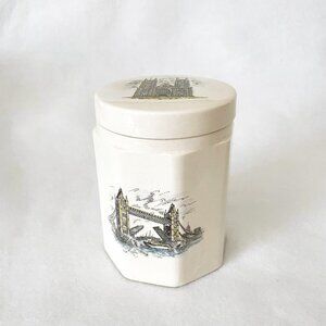 Vintage London Landmark Souvenir Hexagonal Ceramic Canister with Lid